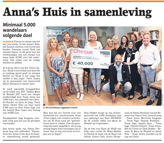 Cheque overhandiging Anna's Huis